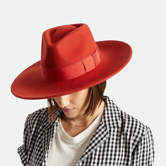 BRIXTON Structured Fedora Red Rancher Hat 100% Wool Can Be UNISEX  Size M - Picture 11 of 12